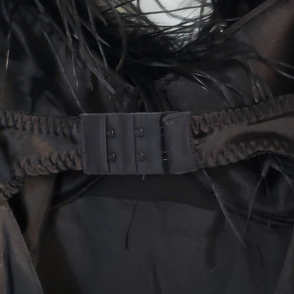 Moviestar Black Feather Trim Satin Slip Dress Women's Evening Night Out Retro XL - Picture 5 of 6